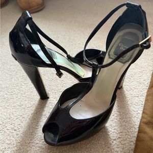 Dior Glossy Black Peep-Toe Heels